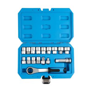 17 Piece Pass Through Socket Set with 19mm Ratchet Hollow Sleeve Chrome Vanadium Alloy for Automotive Repair and Machine Use