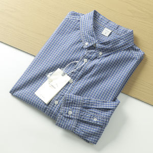 Fresh Fashionable Mens American Pure Cotton Washed Long Sleeve Plaid Shirt Standard Fit Spring New Style Business Casual Shirt