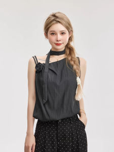 Black Floral Design Womens Summer Loose Fit Cotton Camisole Tank Top Fashionable Versatile Slimming Style by Little Ps Closet