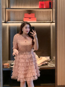 Glec Classy Plus Size Ladies Plus Size Womens Clothing Elegant Socialite Goddess Temperament Lace Patchwork Ruffled Cake Dress