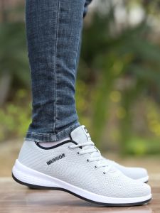 Mens Breathable Sports Casual Shoes Fashionable Mesh Low-Top Flat Heel Glue-Welded Rubber Outsole Pure Color Spring Summer