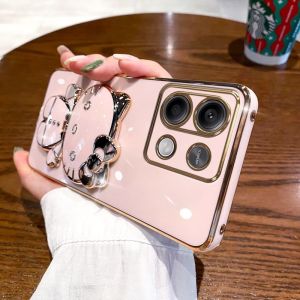 Applicable to Redmi note13 mobile phone case electroplated cat bracket makeup mirror Redminote13Pro silicone soft case h260709