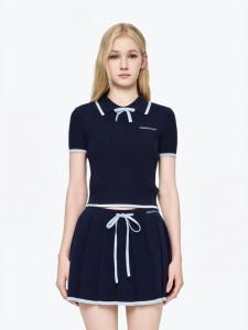 ANN ANDELMAN | Slim Fit Collar Leisure Short Sleeve T-Shirt with Bowknot and Color Block