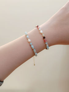 สร้อยข้อมือลูกปัดมุกธรรมชาติสีน้ำเงิน สร้อยข้อมือแฟชั่นสำหรับผู้หญิง ดีไซน์เรียบง่าย สไตล์หวาน เครื่องประดับแฟชั่น
