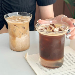 Simple Expansive Glass Cup for Water Coffee Bubble Fruit Tea Restaurant Creative Korean Style Single Piece Coffee Utensils