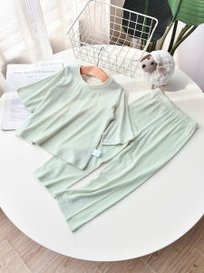 Baby Bamboo Fiber Long Sleeve Loose Fit Summer Thin Air Conditioning Suit Hooded Top Pants Childrens Home Wear Comfortable Set