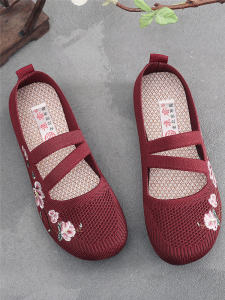 Jingrui 2023 New Arrival Old Beijing Cloth Shoes Womens Embroidered Shoes Mother Shoes Elastic Band Pu Sole Ethnic Style Shoes