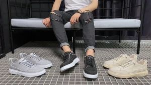 Giày Thể Thao Nam Sneaker Vải Lanh Màu Ghi Và Đen Xu Hướng Mới