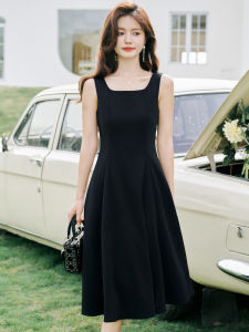 Black Sleeveless Dress Womens Summer 2025 New High-End Sense Slim Fit Waist Cinching Vest Dress Stylish A-Line Midi Dress