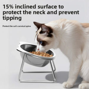 Pet Bowl 15° Tilted Elevated Dog Bowl Stainless Steel Anti-Vomiting Pet Food Water Bowl Spine Protection for Dogs Cat Basin