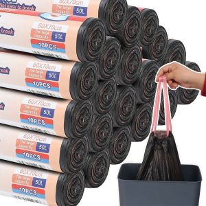 15 ชิ้น ถุงขยะแบบมีเชือกรูด / ถุงพลาสติกหนาสำหรับใช้ในครัวเรือน / ถุงขยะในครัว / ถุงขยะแบบมีเชือกรูดที่ย่อยสลายได้ / ถุงขยะแบบใช้แล้วทิ้งแบบหนา