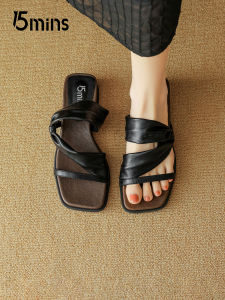 15MINS | Elegant Cross Strap Flat Sandals for Skirt Matching Thick Sole