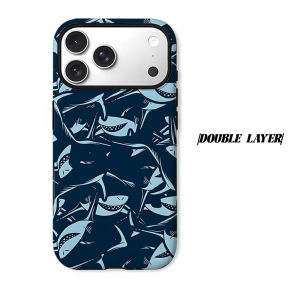 BILIBILI | Cartoon Shark Phone Case for iPhone 18 17 16 15 14 13 12 11 Air Pro Max Plus Double-layer Cover
