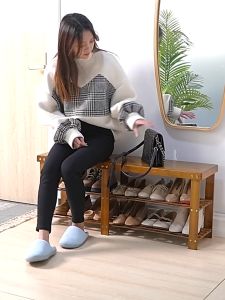 RRH 70/100 CM 2 Layers Shoe Rack Book Plants Changing Bench Simple Storage Bamboo With Space Saving Organizers for Shoes