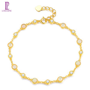 Lohaspie เครื่องประดับของแท้1.2กะรัต925สร้อยข้อมือเงินสีเหลืองข้อมื่อโอปอลธรรมชาติชูบทองอัญมณีเจียระไนเป็นทรงกลมโอปอลเครื่องประดับสร้อยข้อมื่อ ให้คุณสนุกกับรูปร่างและการใช้งานความงามโดดเด่นของผู้หญิง