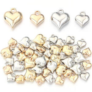 50 ชิ้น/ล็อต 11x12/14x16 มม. จี้รูปหัวใจสีทอง ลูกปัดพลาสติก CCB สำหรับทำเครื่องประดับ DIY สร้อยข้อมือ ต่างหู สร้อยคอ จี้