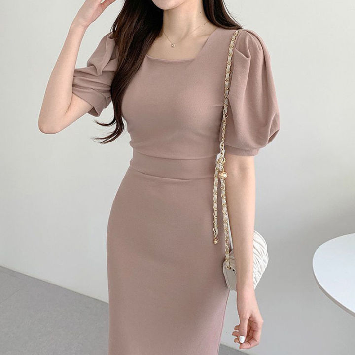 South korea Chic Summer Elegant Elegant Square Collar Open Collarbone ...