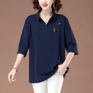 Loose Cotton Three-quarter Sleeve T-shirt Women Spring Summer New Style Pure Cotton Short Sleeve Mid-sleeve Belly Covering Top