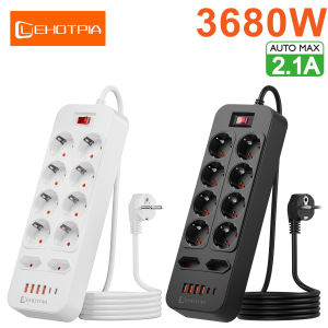 Phích Cắm EU Dán Cường Lực AC Với Cổng USB Type-C 3680W Multitap Dây Nối Dài 1.8M Ổ Cắm Mạng Lọc Chống Sét Cho Sử Dụng Thương Mại & Nội Địa
