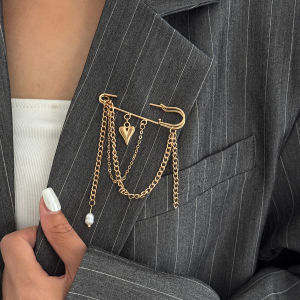Ingemark Elegant Love Heart Imitation Pearls Pendant Brooch Women Fashion Gold Color Tassel Dress Suit Collar Pins Clip Jewelry