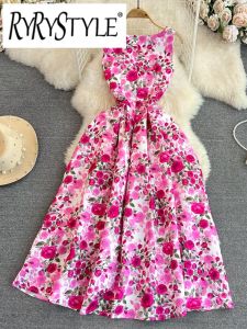 เดรสสายเดี่ยวผ้า ชุดปาร์ตี้ ริมชาย สำหรับผู้หญิงชู้ด้วย สูงพิมพ์ ลายดอกไม้ เสื้อกั๊กแขนกุดสำหรับฤดูร้อน