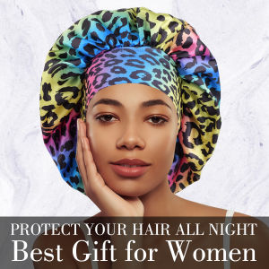 Luxurious Womens Satin Sleep Bonnet All-Over Leopard Print Nightcap for Hair Care And Fashion Style