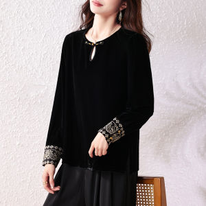 DAIXIANGFEIZI | Áo Thun Dài Tay Velvet Nữ