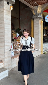 [DUY NHẤT 25-29.10-VOUCHER 40K]Đầm thiết kế BEMINE cổ đức phối chấm bi giả yếm dáng chữ A phù hợp đi làm-B501