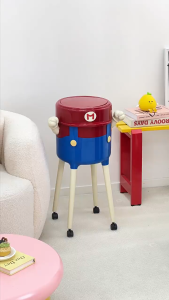 【SG Stock】Cute Cartoon High Leg Trash Bin | Retro Gamer 16L Dustbin with Wheels
