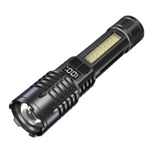 Portable Zoom Torch High Power LED Flashlight Type-C Rechargeable Waterproof Light with COB Side Lamp for Outdoor Camping Hiking