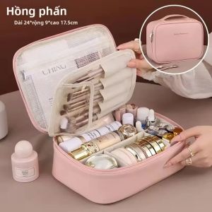 Túi Đựng Mỹ Phẩm Nữ Cao Cấp Hai Lớp Dung Tích Lớn Thời Trang Hộp Đựng Đồ Trang Điểm Đồ Dùng Cần Thiết Khi Đi Du Lịch Chất Liệu PU