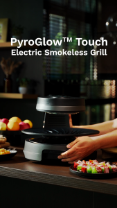 KITH Smokeless BBQ - PyroGlow Touch | 99.9% Smokeless | Patented 360° Auto-Rotate Grill Pan | SBG-TC-BG2