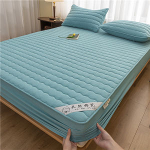 Plaid Mattress Protector Cotton Top Quilted Fitted Bed Cover Hypoallergenic Antibacterial Anti-Mite Silent Mattress Cover