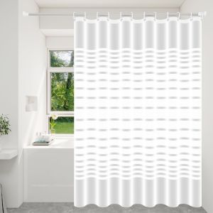 1pc White Horizontal Stripe Shower Curtain Modern Minimalist Bath Decor Luxurious Waterproof PEVA