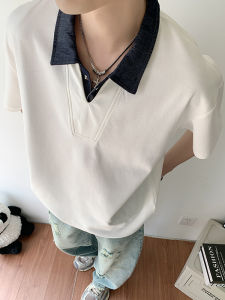 Casual Half Sleeve Polo Shirt Fake Two-Piece Design V-Neck Short Sleeve Shirt Summer Trendy Leisure T-Shirt for Men