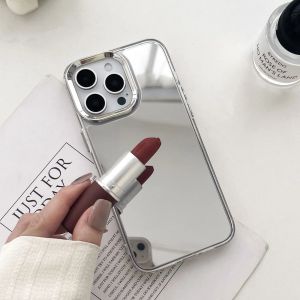 For iPhone 16 15 14 13 12 11 Pro Max Plating Make Up Mirror Phone Case Hard Acrylic Protective Bumber Cove Girl Women