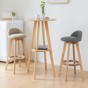 Home Bar Counter Small round Table Simple Balcony Cafe Chair High Stool Combination Solid Wood Foot Nordic Milk Tea Shop