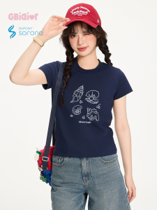 Áo Thun Nữ Dáng Ôm Mùa Hè Gbiaior 2025 Áo Thun Tay Ngắn Mát Mẻ in Họa Tiết Hoạt Hình Cổ Tròn Dáng Thường