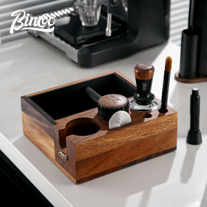 BINCOO Coffee Tamping Station 58mm Universal Barista Tools Wooden Multifunction Square Drawer Tamper HolderEspresso Accessory for Home