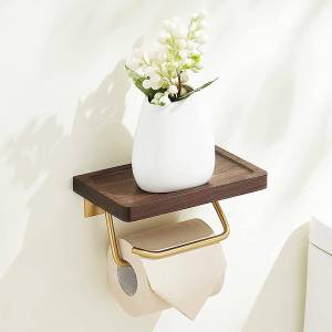 DIHUANTUO | Golden Walnut Wood Toilet Paper Holder Wall Mount No Drilling Required