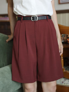 Red Wine Color Thin Retro Hong Style High Waist Slimming Five-Part Pants Womens Summer New Straight Tube Elegant Flower Shorts