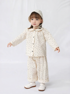 enhennbaby | Áo Sơ Mi Bé Gái Chấm Bi Cột Nơ Cotton
