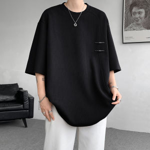 New Chinese Style Ice Silk Short Sleeve T-Shirt Mens Summer Thin Loose Casual Top with Button Design Breathable Polyester