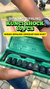 ISKU Kunci Shock Set 10pcs 8-24mm Cr-Mo 1/2 Inch/Socket Kunci Set/Socket Wrench Set/Gagang Sock L