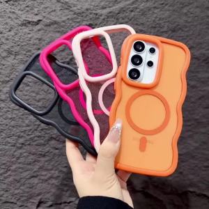 Wave Curly Soft Frame Shockproof Glitter Clear Magnetic Case For Galaxy Samsung S26 Ultra Plus For Magsafe Wireless Charge Cover