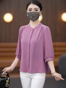 เสื้อเชิ้ตผู้หญิงหลวมๆ แขนยาวปานกลาง สไตล์ลำลอง ทรงหลวมๆ ปกปิดหน้าท้อง ช่วงฤดูใบไม้ผลิและฤดูใบไม้ร่วง ไซส์ใหญ่ เสื้อผ้าทำงาน