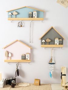 Scandinavian Hyundai Living Room Entrance Hallway Punch-Free Wall Hook Key Rack Clothes Storage Decorative Shelf