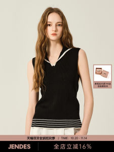 JENDES Autumn New Fashionable Casual Womens Knitwear V-Neck Sleeveless High-Definition Sweater Comfortable Regular-Length