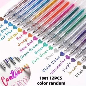 1 Set of 12 Color-Changing Glitter Pens Liquid Sand Sparkling Little Stars Gel Pens Aurora Shiny Pens Highlighter Pens for Journaling and Drawing