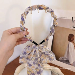 NING ZHOU | Jean Blue Bow Headband with Ribbons Hair Accessory